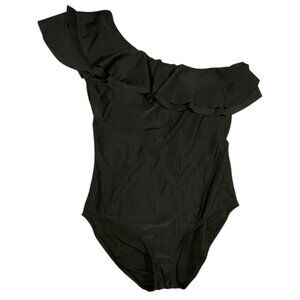 Hilor Black One Shoulder Ruffled One-Piece Swimsuit SIZE-14